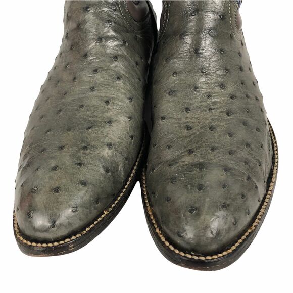 Justin Ostrich Cowboy Boots Mens Sz 7 Wide 7W Gray Leather Blue Stitch Round Toe main image 8